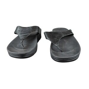 FitFlop Black Leather Thong Wedge Sandals Flip Flops Women US 9 EUR 41